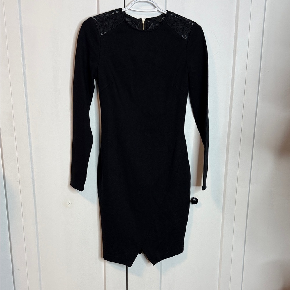 Ted Baker 1 / US 4 Black Long Sleeve Dress with Lace Detail